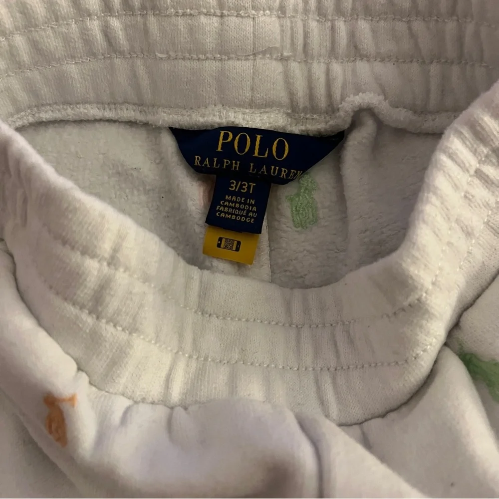 Polo by Ralph Lauren White Terry Shorts with Pastel Pony Embroidery